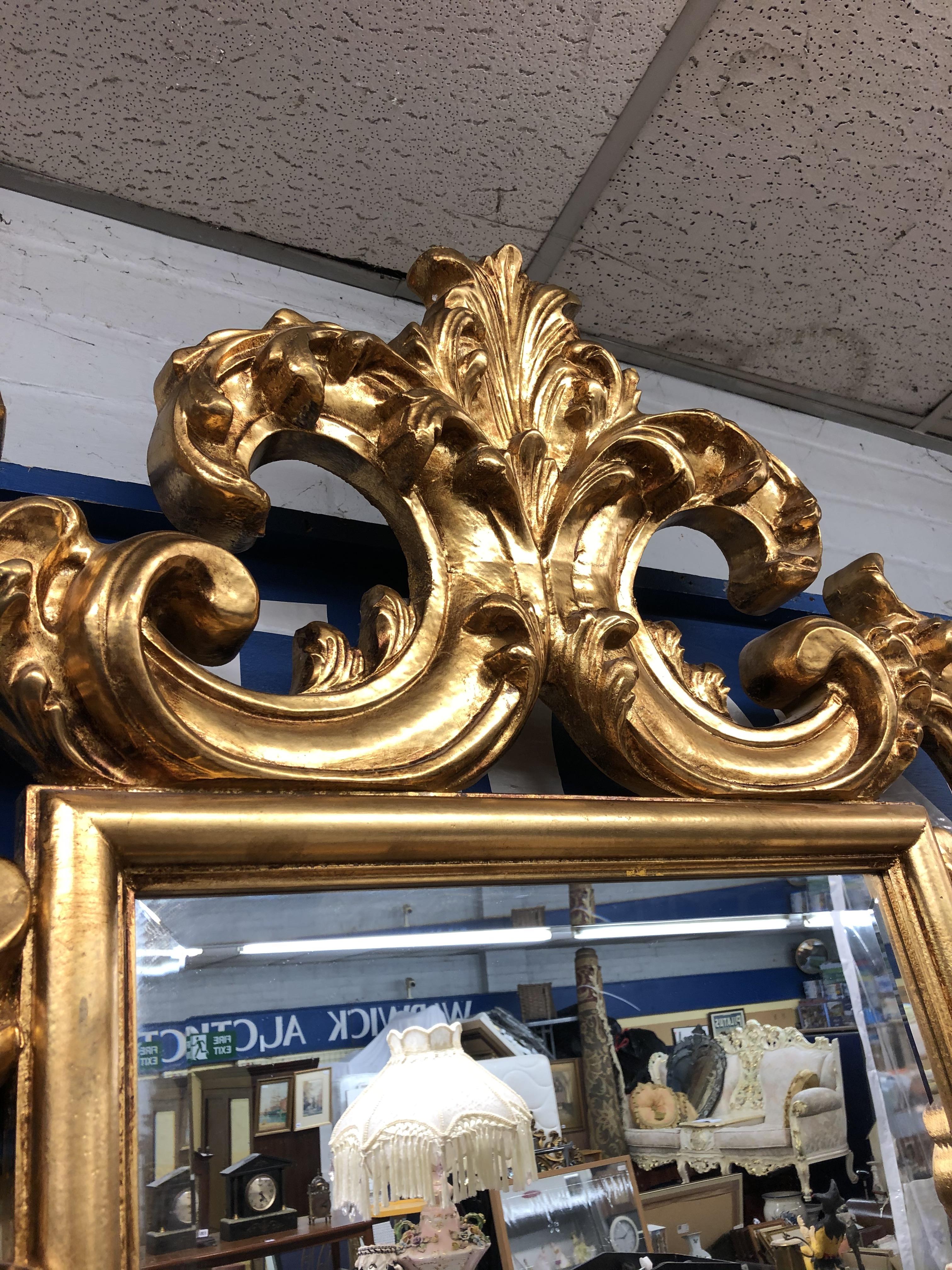 GOLD BURNISHED ACANTHUS SCROLL BEVELLED PLATE MIRROR - Image 3 of 3