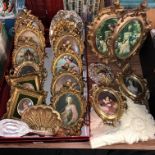 BOX OF VARIOUS GILT OVAL PRINTS AND VARIOUS DECORATIVE FRAMES