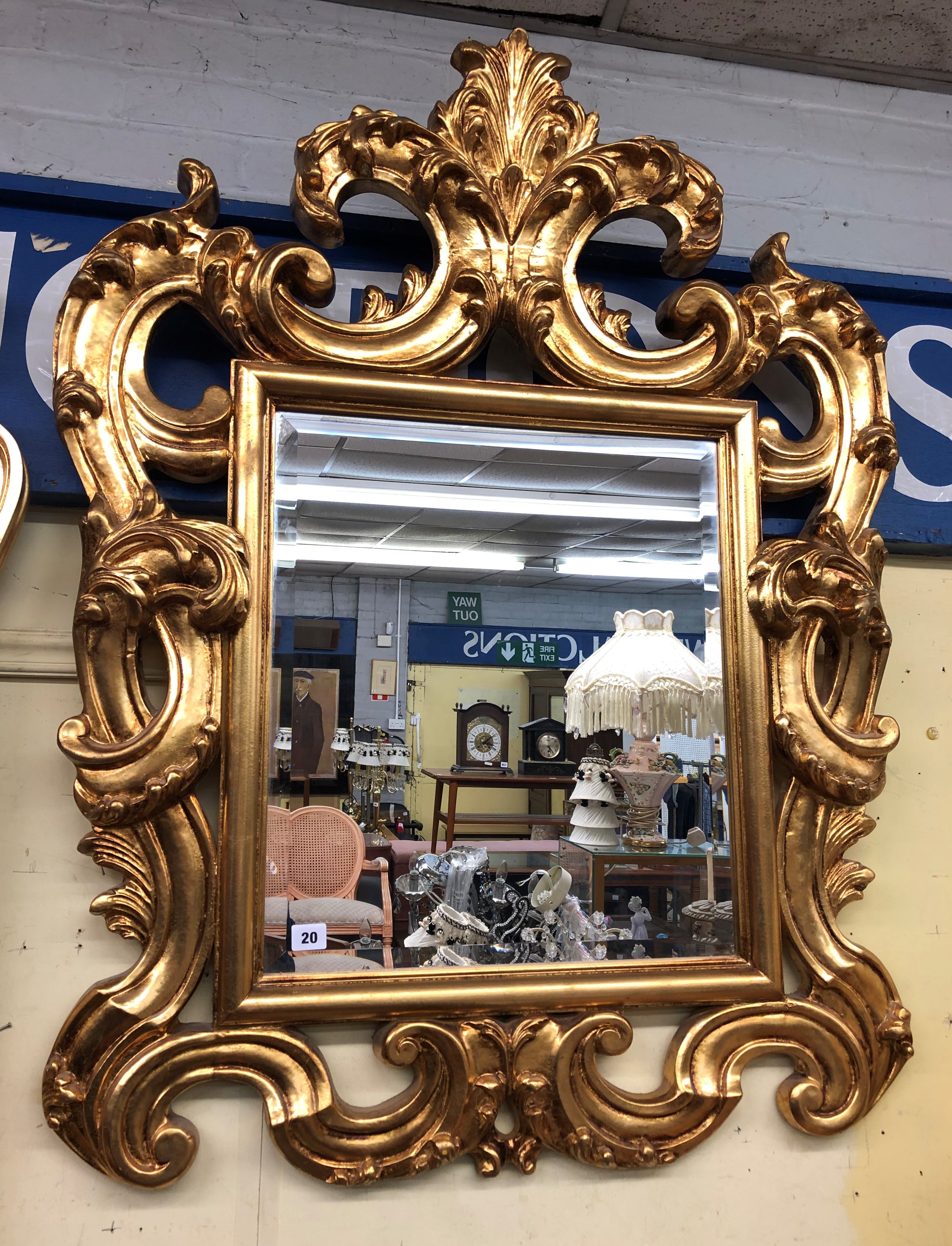 GOLD BURNISHED ACANTHUS SCROLL BEVELLED PLATE MIRROR