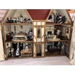 TUDOR DOUBLE FRONTED GABLE DOLL'S HOUSE AND ENTIRE ROOM CONTENTS