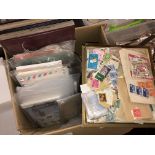 BOX OF POSTAGE STAMPS AND ACCOMPANYING CARDS,