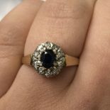 9CT GOLD SAPPHIRE AND DIAMOND CLUSTER RING 2.