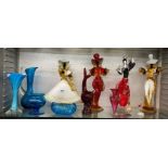 SHELF OF MURANO GLASS DANCING FIGURES,