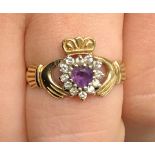 9CT GOLD CLADDAGH AMETHYST CZ CLUSTER RING 2.