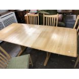 ERCOL LIGHT ELM DINING TABLE AND FOUR CHAIRS