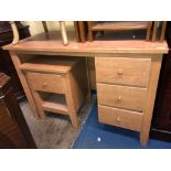 LIGHT BEECH KNEEHOLE DESK AND BEDSIDE CHEST