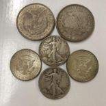 BAG CONTAINING TWO 1921 US DOLLARS AND SOME HALF DOLLARS