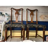 PAIR OF TAPESTRY UPHOLSTERED SLAT BACK DINING CHAIRS AND A 19TH CENTURY SPINDLE BACK KITCHEN CHAIR