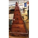 EASTERN HARDWOOD TRIANGULAR CHEST OF DRAWERS AND STOOL