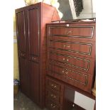 MAHOGANY EFFECT TWO DOOR WARDROBE AND MATCHING FIVE DRAWER CHEST AND KNEEHOLE DRESSING TABLE