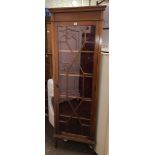 MAHOGANY CHEQUER STRUNG INLAID ASTRAGAL GLAZED CORNER CABINET ON SPAYED FEET