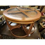 TEAK G PLAN CIRCULAR GLASS TOPPED NEST OF TABLES