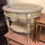 GREEN PAINTED OVAL GLASS TOPPED OCCASIONAL TABLE