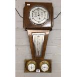WALNUT CASED BAROMETER AND THERMOMETER