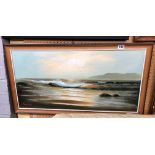OIL ON CANVAS OF BEACH SEASCAPE SIGNED BRIAN ROWE,