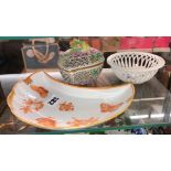 HEREND CRESCENT BUTTERFLY DISH,