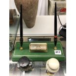 CALENDAR DESK STAND AND A CERAMIC INKWELL WITH INK