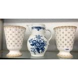 PAIR OF SPODE FLEUR DE LYS GOLD TAPERED VASES AND A ROYAL WORCESTER FIRST PERIOD STYLE FACE MASK