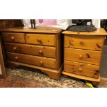 PINE TWO OVER TWO DRAWER CHEST AND SIMILAR THREE DRAWER BEDSIDE CHEST