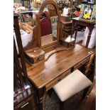 DUCAL PINE KNEEHOLE DRESSING TABLE WITH MIRROR AND STOOL