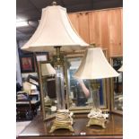 TWO GLASS CORINTHIAN COLUMN TABLE LAMPS
