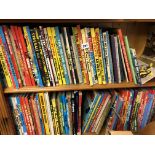THREE SHELVES OF VARIOUS CHILDREN'S ANNUALS FROM THE 60S AND 70S MAINLY INCLUDING THE VICTOR,