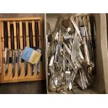 BOX OF COMMUNITY PLATE AND CUTLERY