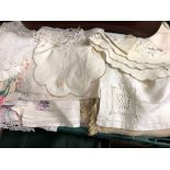 LARGE BOX OF VARIOUS TABLE LINEN AND CROTCHET WORK