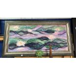 ABSTRACT WOOL WORK PICTURE OF THE LILY POND IN FRAME