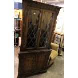 OAK LEADED GLAZED CORNER CUPBOARD