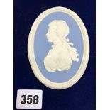 BOXED WEDGWOOD BLUE JASPERWARE OVAL PLAQUE