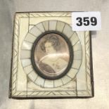 19TH CENTURY PORTRAIT MINIATURE IN BONE FRAME OF A FEMALE