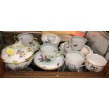 HEREND BONE CHINA PORCELAIN CUPS AND SAUCERS AND AN ARTICHOKE SHAPED BOWL