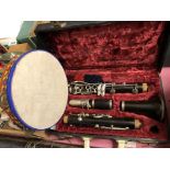 CASED CLARINET AND TAMBOURINE