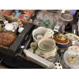 THREE BOXES CONTAINING GAME PIE DISH, VARIOUS PART TEA WARES, POTTERY,