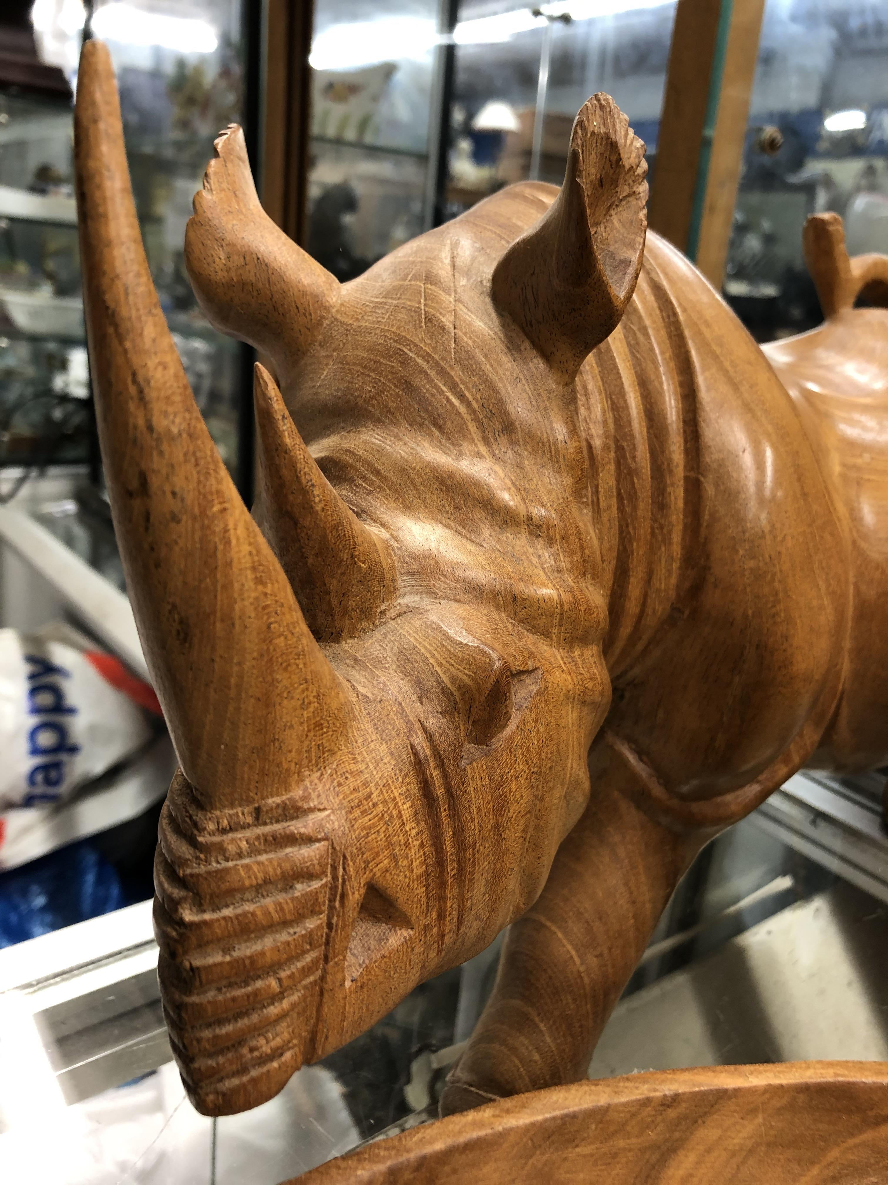 TWO CARVED WOODEN RHINOCEROS, - Image 6 of 6