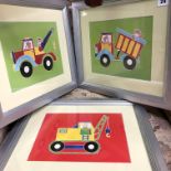 THREE SILVER FRAMED NURSERY PRINTS