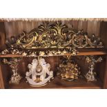 GILDED BERRY AND VINE MOULDINGS AND ROCOCO PEDIMENT RESTINGS