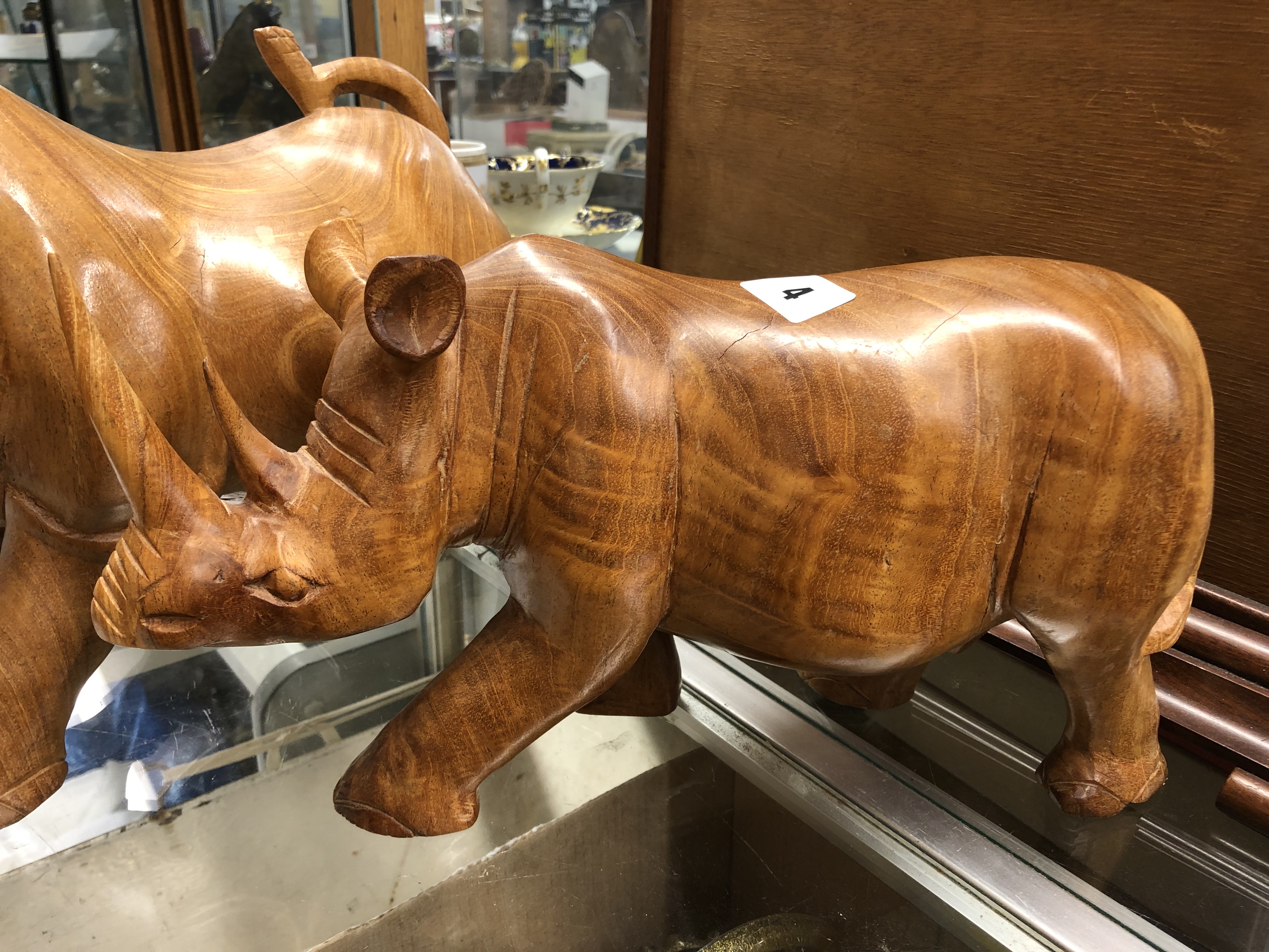 TWO CARVED WOODEN RHINOCEROS, - Image 3 of 6