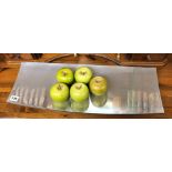 STAINLESS STEEL OBLONG DESIGNER FRUIT BOWL WITH ARTIFICIAL APPLES