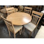 MODERN BEECH CIRCULAR PEDESTAL KITCHEN TABLE AND FOUR CHAIRS