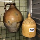 TIM HURN BALUSTER HANDLED POTTERY JUG AND STUDIO POTTERY PRESERVE JAR