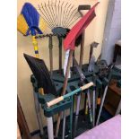 PLASTIC SHED GARDEN TOOL STORAGE UNIT WITH ASSORTED TOOLS,
