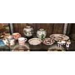 SHELF CONTAINING PAIR OF CHINESE FAMILLE VERTE OVOID JARS,