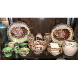 SHELF OF MALING LUSTRE POTTERY INCLUDING PEONY ROSE PATTERNED ITEMS