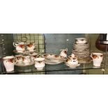 SHELF OF ROYAL ALBERT OLD COUNTRY ROSE BONE CHINA TEAWARES INCLUDING CAKE STAND