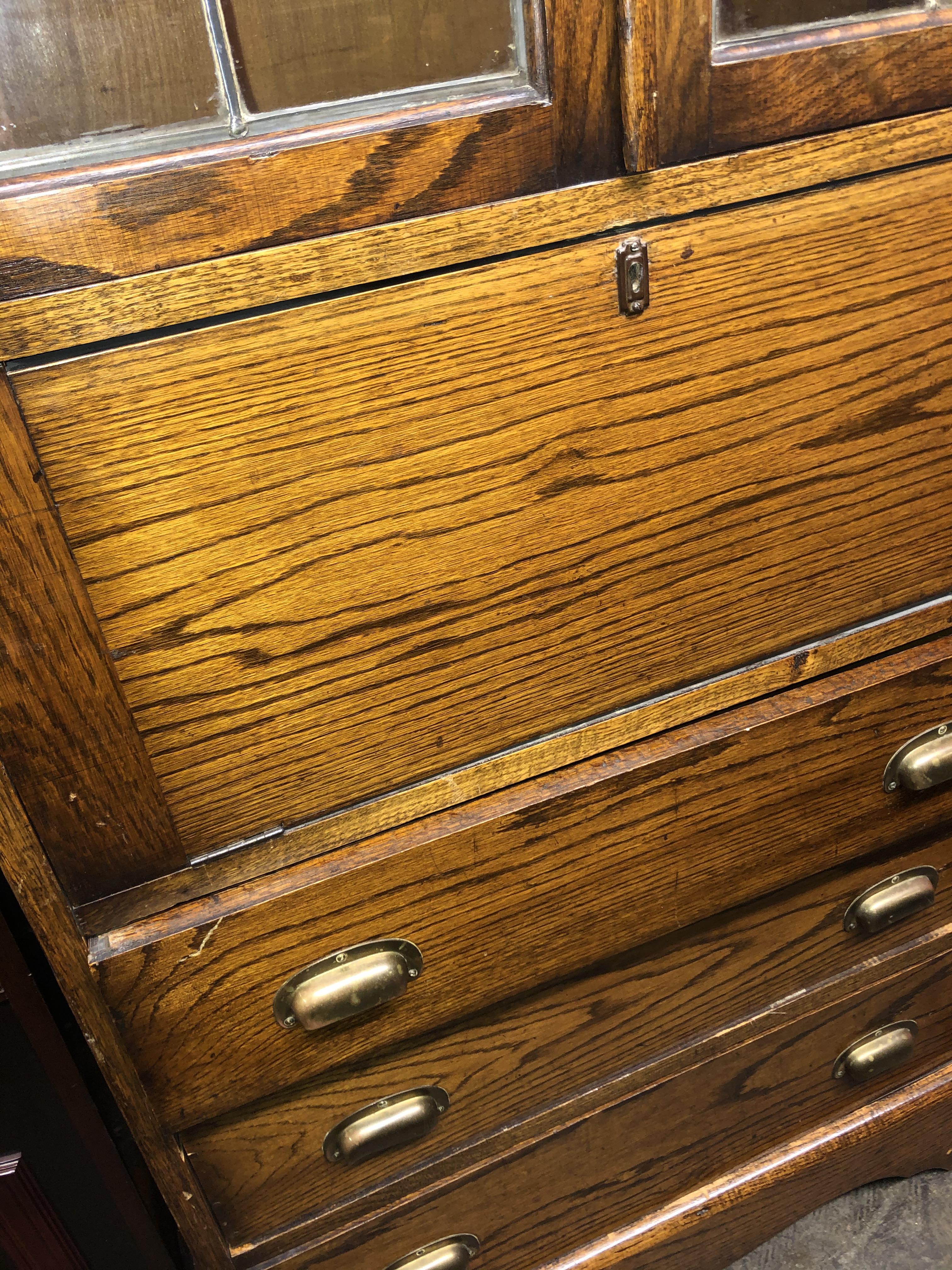 OAK LEADED GLAZED BOOKCASE - Image 3 of 3