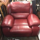 OVERSIZED CHERRY RED LEATHER MANUAL RECLINING ARMCHAIR