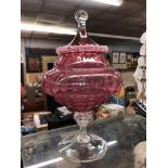 RUBY COMPRESSED RIBBED GLASS BOWL AND COVER