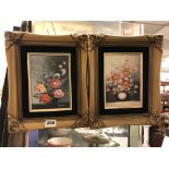 PAIR OF SMALL OIL ON BOARD STILL LIFE OF FLOWERS IN GILT SWEPT FRAME